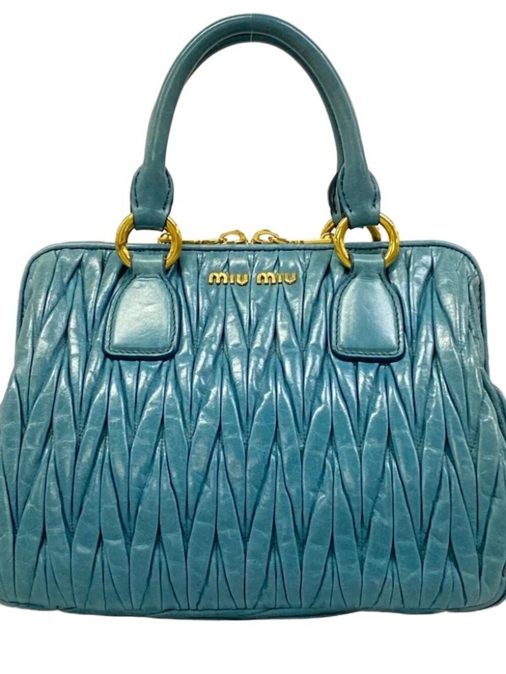 miumiu Matelasse RLN059 Light Blue Leather Handbag